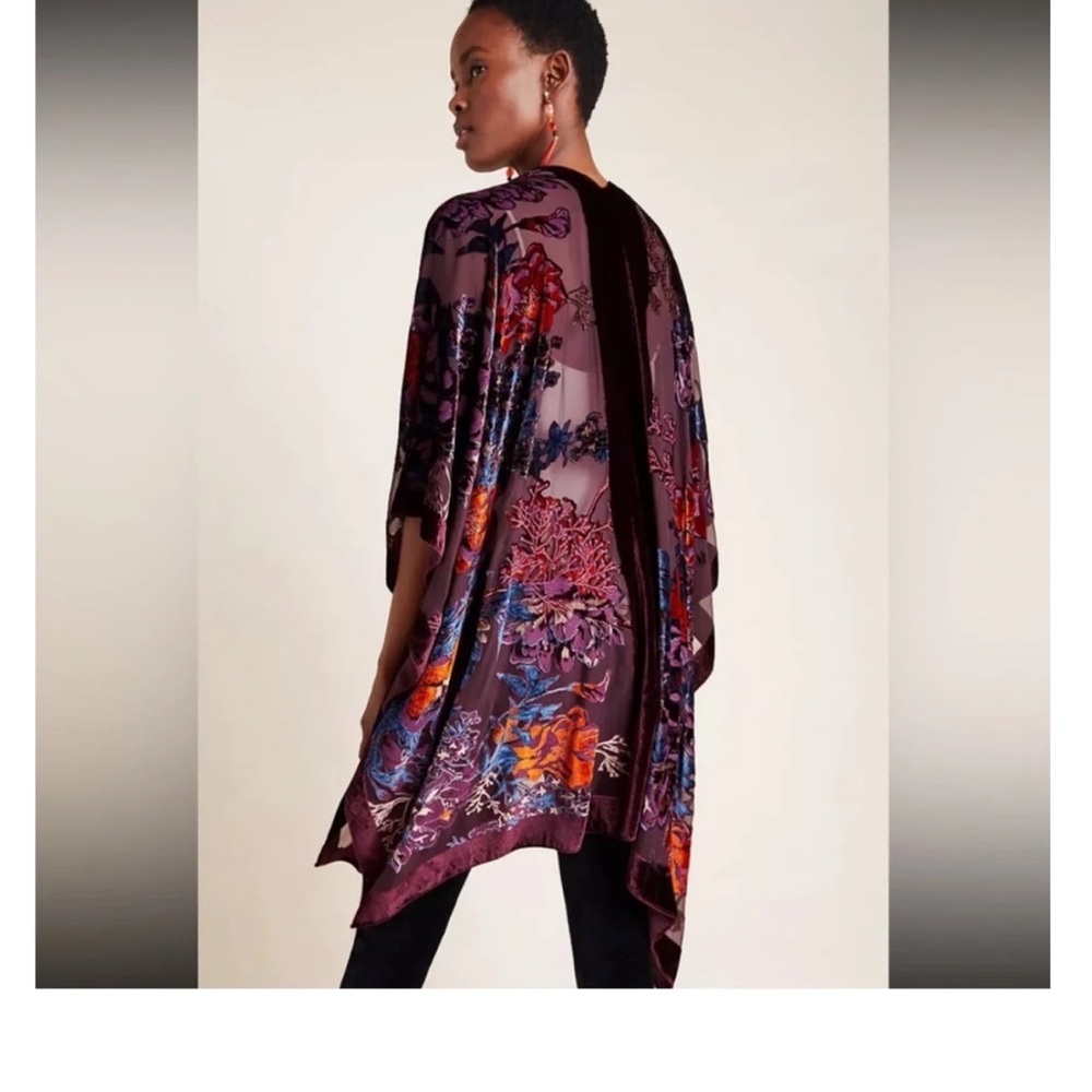 Wehello ANTHRO Women’s OS Velvet Burnout Kimono Burgundy Boho Chic